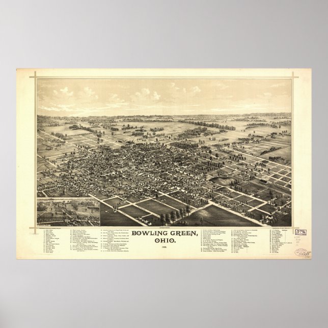 Póster Mapa Panorámico de Ohio Verde Bowling 1888 (Frente)
