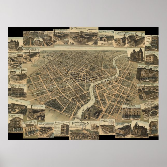 Póster Mapa panorámico de ojos de pájaro de Ontario, Chat (Frente)