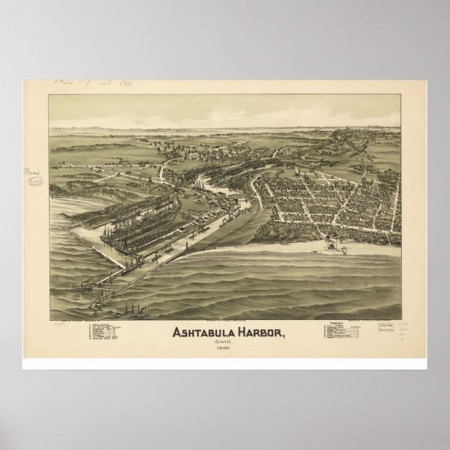 Póster Mapa Panorámico de Ojos del Puerto de Ashtabula 18 (Frente)