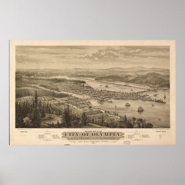 Póster Mapa Panorámico de Olimpiada de 1879, WA Birds Eye (Frente)