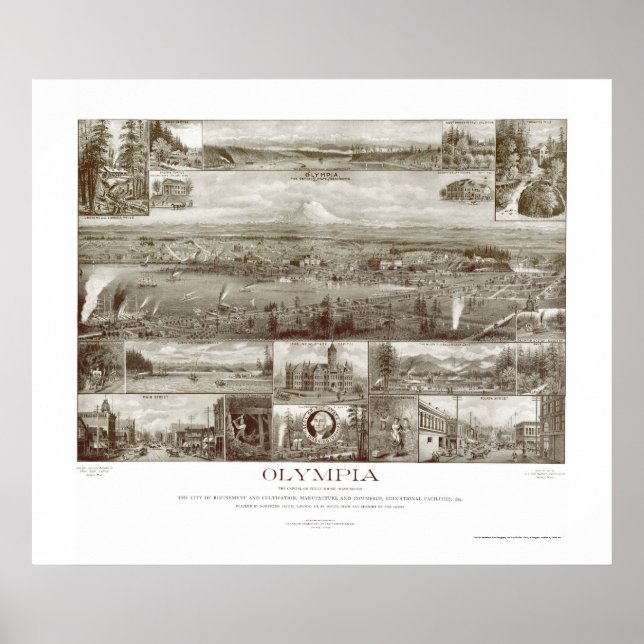 Póster Mapa panorámico de Olympia, WA - 1903 (Frente)