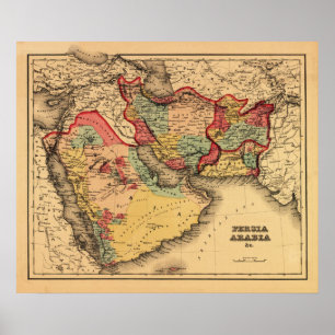 Póster Mapa panorámico de Oriente Medio "Persia Arabia"