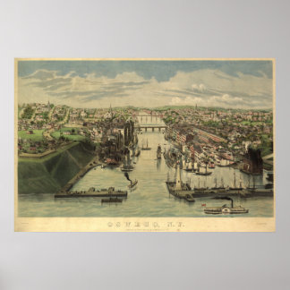 Póster Mapa Panorámico de Oswego New York 1855
