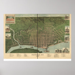 Póster Mapa Panorámico de Paducah Kentucky 1889