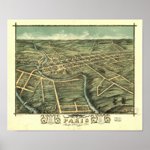 Póster Mapa Panorámico de Paris Kentucky 1870