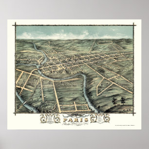 Póster Mapa panorámico de París, KY - 1870