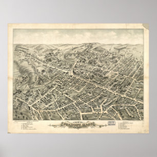 Póster Mapa Panorámico de Peabody Massachusetts 1877