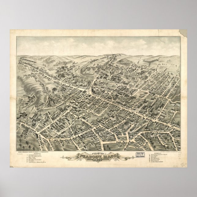 Póster Mapa Panorámico de Peabody Massachusetts 1877 (Frente)