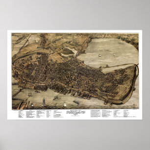 Póster Mapa panorámico de Portland, Maine - 1876