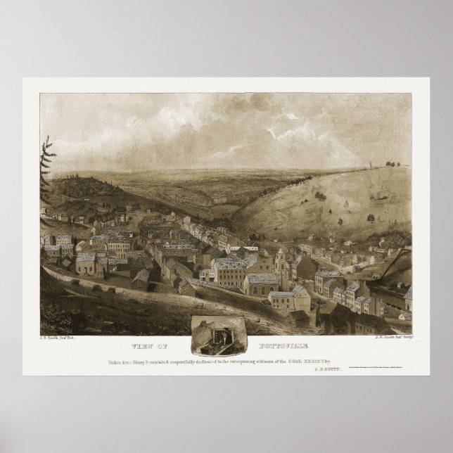 Póster Mapa panorámico de Pottsville, PA - 1922 (Frente)