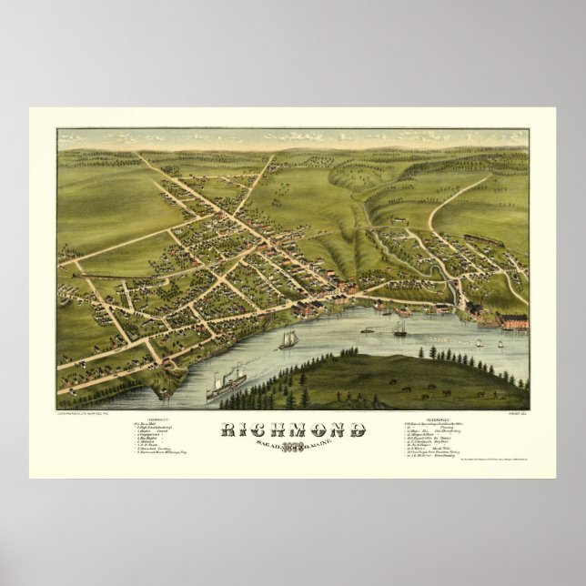 Póster Mapa Panorámico de Richmond, ME - 1878 (Frente)