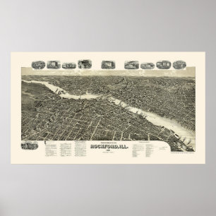 Póster Mapa Panorámico de Rockford, IL - 1891