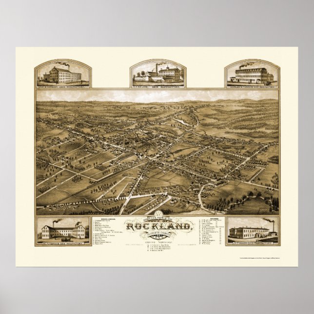 Póster Mapa Panorámico de Rockland, MAMÁES - 1881 (Frente)