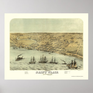 Póster Mapa Panorámico de Saint Clair, MI - 1868