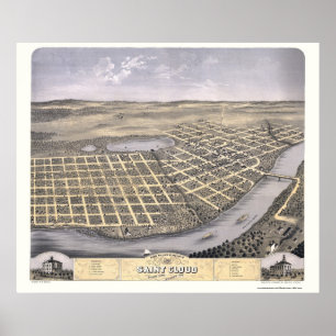 Póster Mapa Panorámico de Saint Cloud, MN - 1869