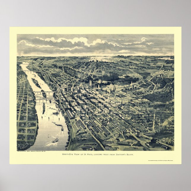 Póster Mapa Panorámico de Saint Paul MN - 1893 (Frente)