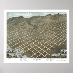Póster Mapa panorámico de Salt Lake City, UT - 1870