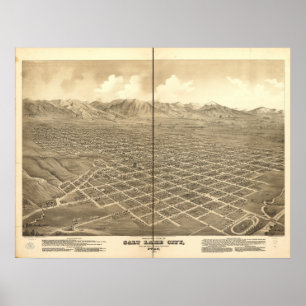 Póster Mapa Panorámico de Salt Lake City Utah 1875