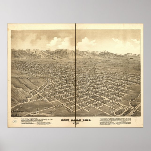Póster Mapa Panorámico de Salt Lake City Utah 1875 (Frente)