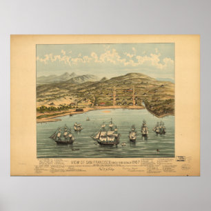 Póster Mapa Panorámico de San Francisco California 1846