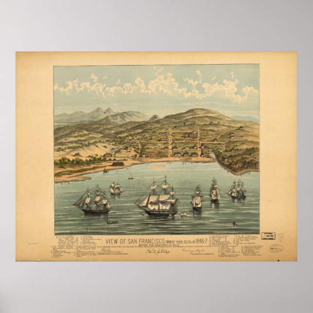 Póster Mapa Panorámico de San Francisco California 1846 (Frente)