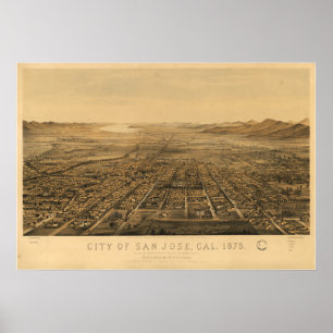 Póster Mapa panorámico de San Jose California 1875