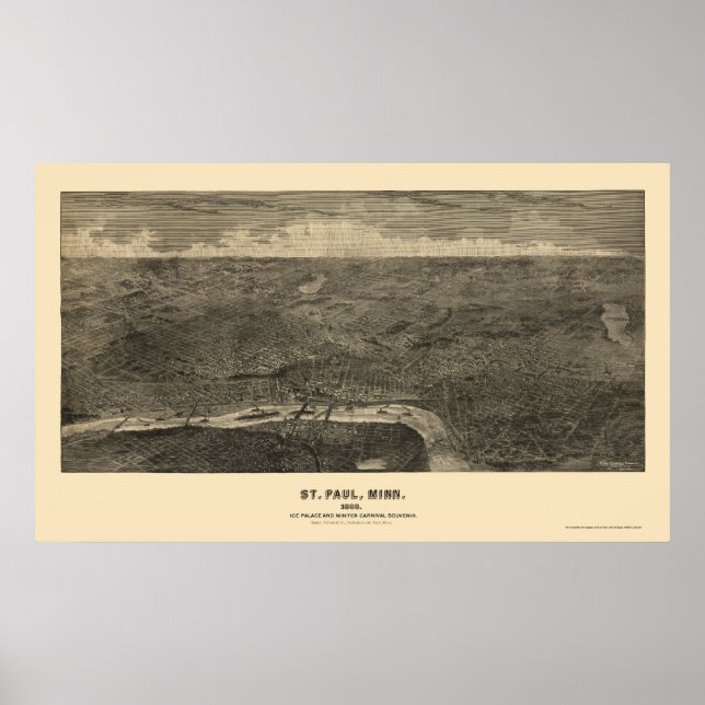 Póster Mapa Panorámico de San Pablo, MN - 1888 (Frente)