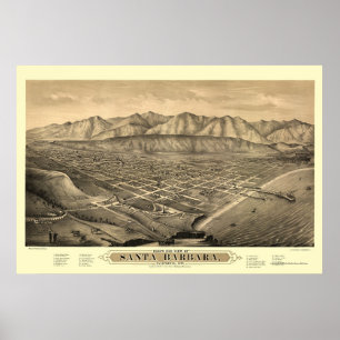 Póster Mapa Panorámico de Santa Barbara, CA - 1877