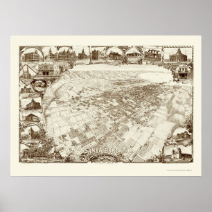 Póster Mapa Panorámico de Santa Barbara, CA - 1898