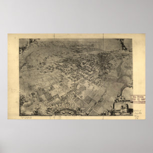 Póster Mapa Panorámico de Santa Barbara California 1896
