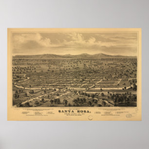 Póster Mapa Panorámico de Santa Rosa California 1876