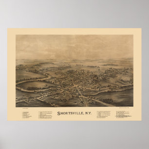 Póster Mapa Panorámico de Shortsville, NY - 1892