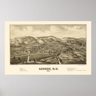 Póster Mapa panorámico de Sidney, NY - 1887