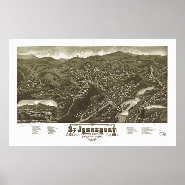 Póster Mapa Panorámico de St Johnsbury Vermont 1884 (Frente)