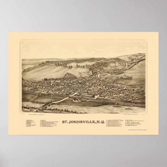 Póster Mapa Panorámico de St. Johnsville, Nueva York - 18 (Frente)