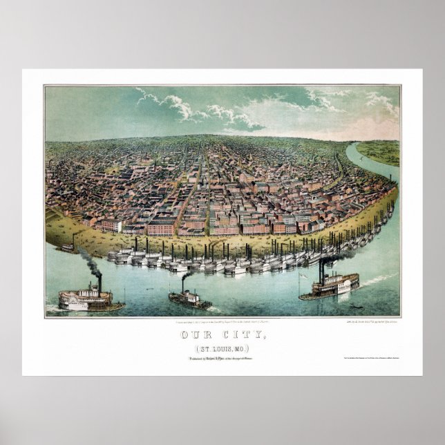 Póster Mapa Panorámico de St. Louis, MO - 1859 (Frente)