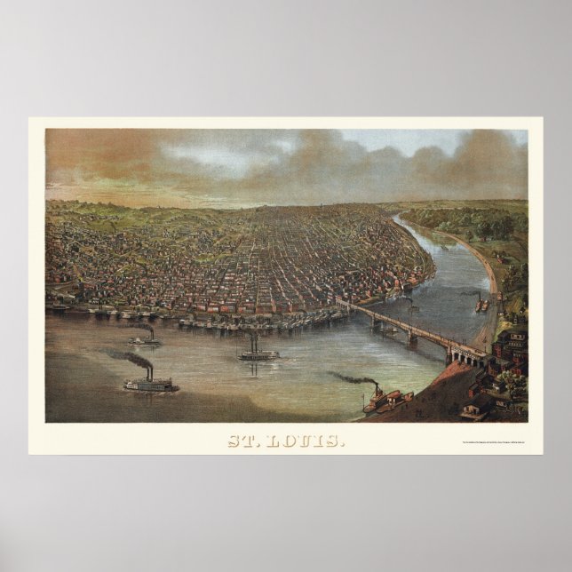 Póster Mapa Panorámico de St. Louis, MO - 1873 (Frente)