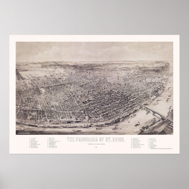 Póster Mapa Panorámico de St Louis, MO - 1894 (Frente)