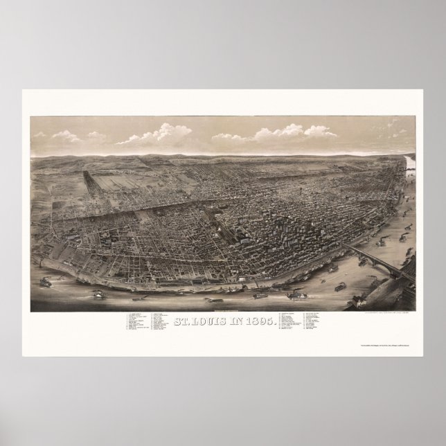 Póster Mapa Panorámico de St Louis, MO - 1895 (Frente)
