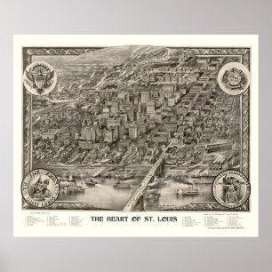 Póster Mapa Panorámico de St. Louis, MO - 1907