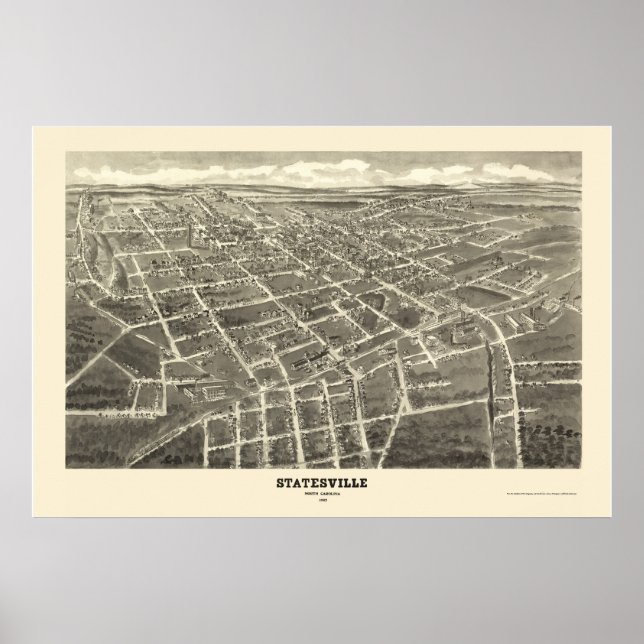 Póster Mapa panorámico de Statesville, NC - 1907 (Frente)