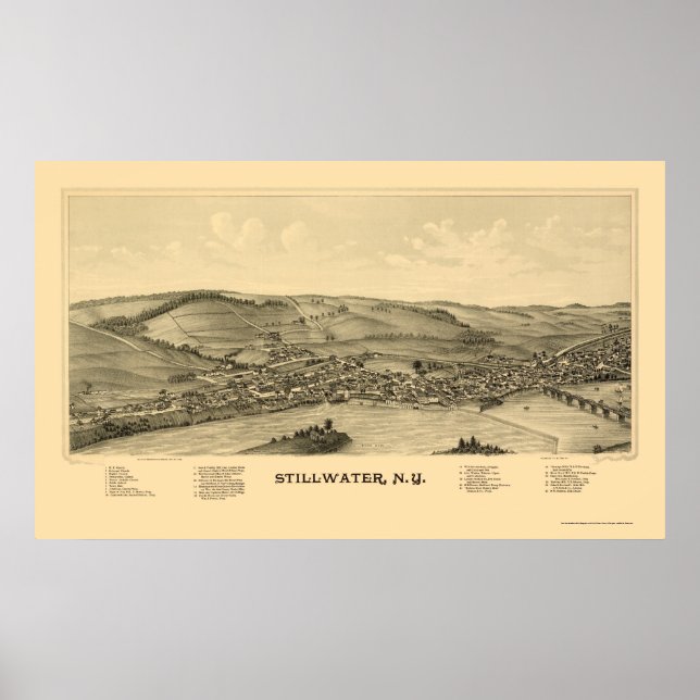 Póster Mapa panorámico de Stillwater, NY - 1889 (Frente)