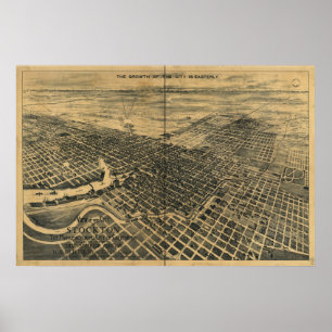 Póster Mapa Panorámico de Stockton California 1895
