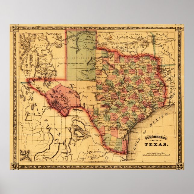 Póster Mapa Panorámico de Texas (Frente)