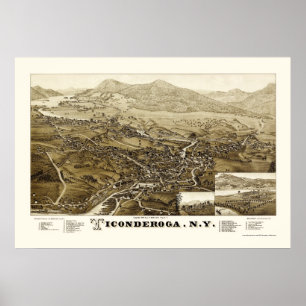 Póster Mapa Panorámico de Ticonderoga, NY - 1884
