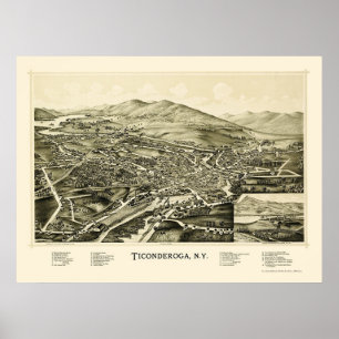Póster Mapa Panorámico de Ticonderoga, NY - 1891