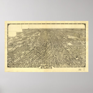 Póster Mapa Panorámico de Vista de Aves de Atlanta 1919