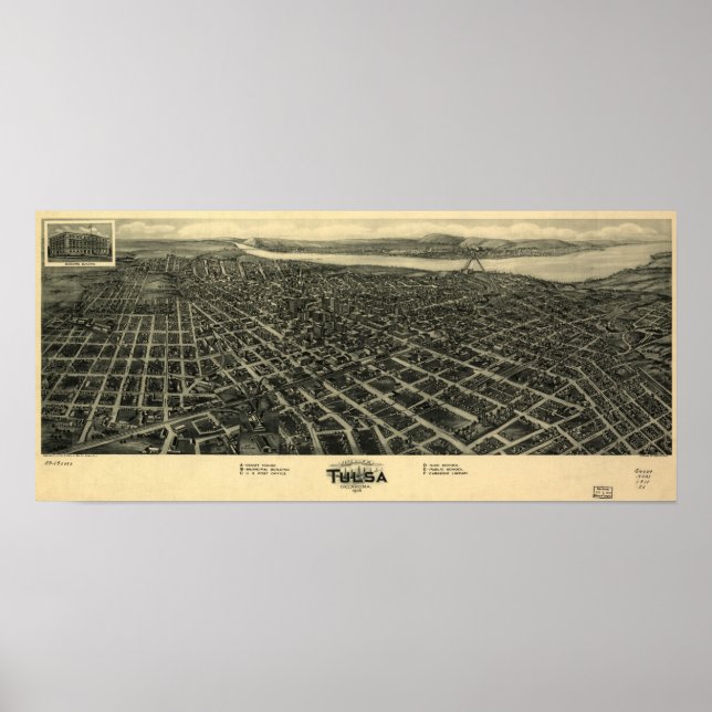 Póster Mapa Panorámico de Vista de Ojos de Aves de 1918 T (Frente)