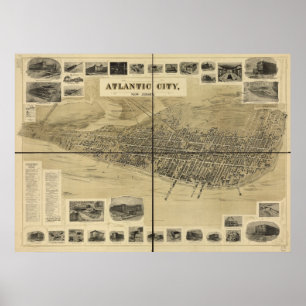 Póster Mapa Panorámico de Vista de Ojos de NJ City 1900