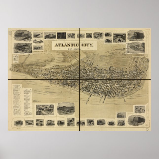 Póster Mapa Panorámico de Vista de Ojos de NJ City 1900 (Frente)